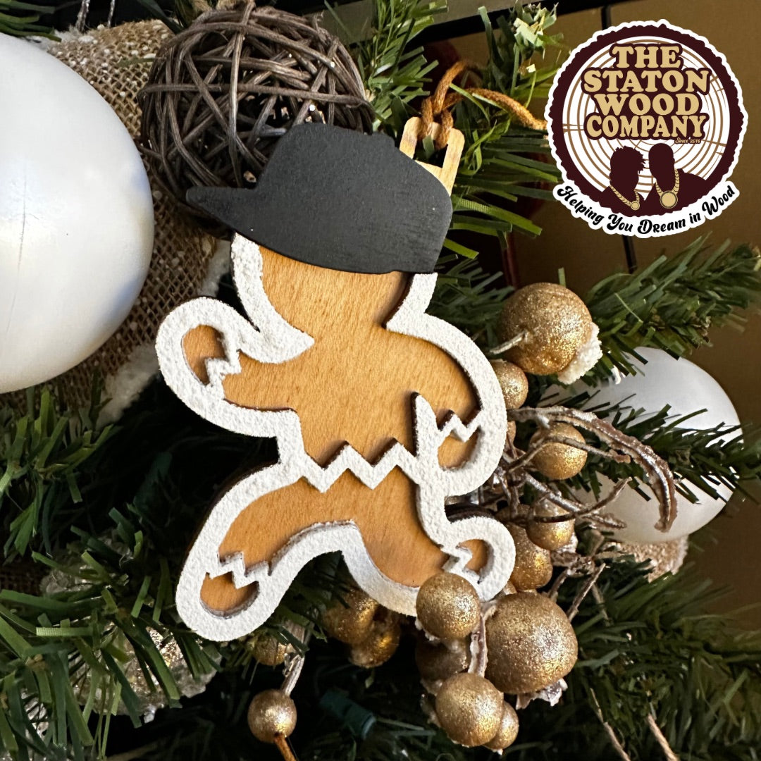 Black Hat Running Gingerbread Man Ornament