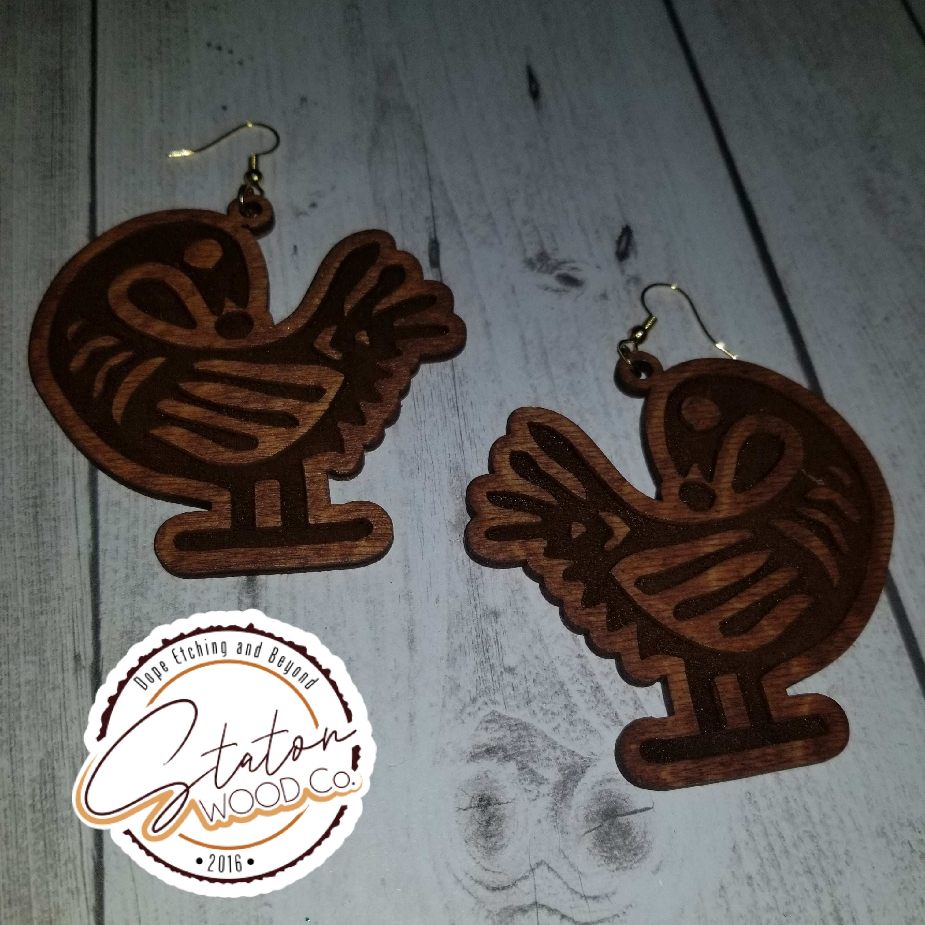 Sankofa Bird Etched Earrings