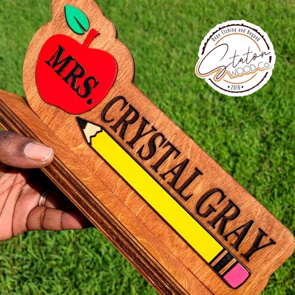 Personalized Apple and Pencil Desk Name Plate