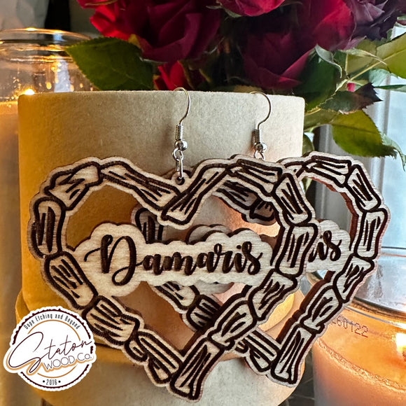 Heart Bamboo Name Earrings -Personalized